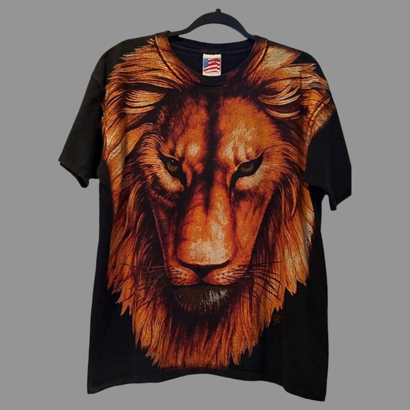 Vintage USA Single Stitch 90's LG TShirt AOP Lion Made At The Beach Trinity READ - Picture 14 of 14